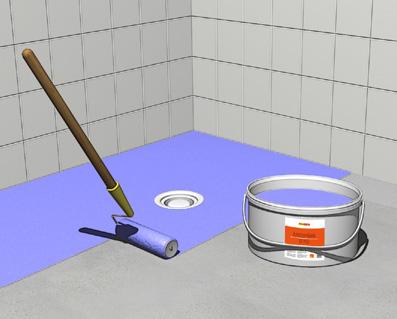 Kontrollera att golvbrunnen sitter rätt monterad enligt leverantörens anvisning. 2 GOLV APPLICERA ÅNGSPÄRR Applicera Byggmax Ångspärr med roller/pensel på alla golvytor.
