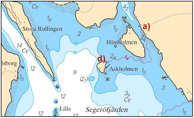 2016-08-11 9 Nr 611 Inför sjökabel för el mellan a) - d) a) 59-24,00N 017-07,10E b) 59-23,67N 017-07,24E c) 59-23,74N 017-06,87E d) 59-23,69N 017-06,44E Bsp Mälaren - Hjälmaren 2016/s26 Kabel mellan