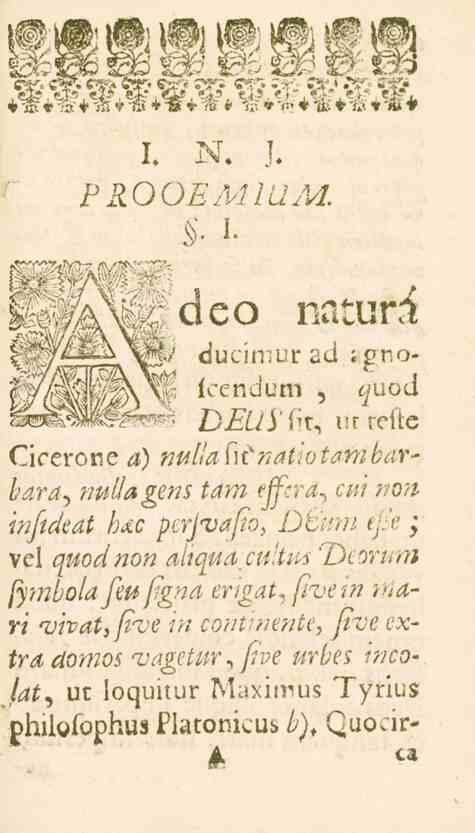 I. I^. ]. PROOEAUUM. I. deo namr^ ducimur acl ; gnolcenchjai, DEuyfai utreftc Ciceronc a) nullahtnaliotambarbara^?