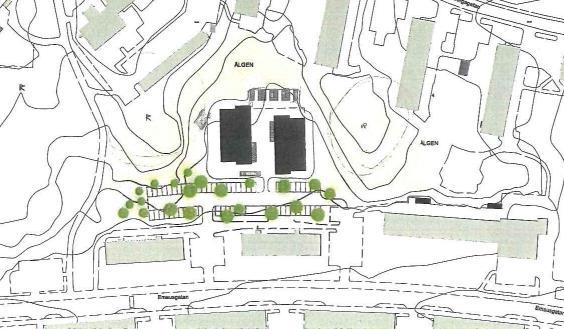 Figur 5. Illustrationsplan för utredningsområdet. Bildkälla: Mimer och White Arkitekter. Illustrationsbild på den tilltänkta typen av bostadshus visas i Figur 6.