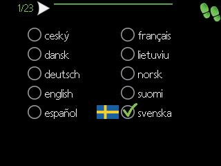 1. Val av språk 3. Inställning av "driftläge köldbärarpump" Här väljer du det språk du vill att informationen i displayen ska visas på. För att ändra språk gör du följande: 1.