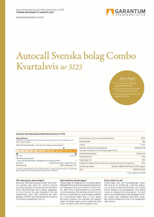 Combo vid varje kvartalsvis observationsdag ges möjlighet till både en lägre utbetalande kupong om 1% eller en ackumulerande kupong om indikativt 3,5%.