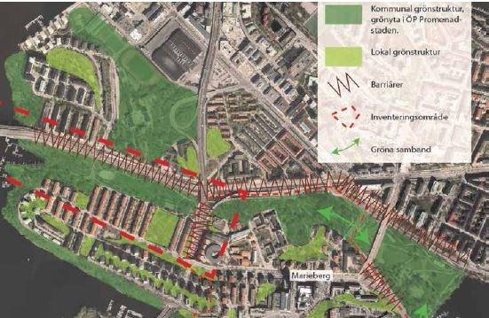 Sida 13 (27) Naturvärden Fredhällsparken ingår som spridningszon och livsmiljö för skyddsvärda arter i den s.k. gröna infrastrukturen, tidigare kallad strukturen av ekologiskt särskild betydelsefulla områden (ESBO).