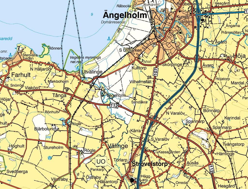Figur 2. Undersökningens (UO) läge söder om Ängelholm.