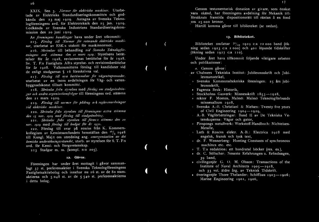 i6 XXIX. Sen 3. Normer för elektriska maskiner. Utarbetade av Elektriska Standardiseringskommittén och godkända den 23 maj 1929. Antagna av Svenska Teknologföreningens avd.