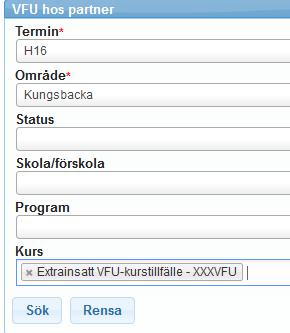 När du lagt in uppgifter om skola/förskola, avdelning och LLU, klicka på Spara i rutan Ändra VFU för student. 6.