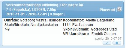 Skriv anteckning och avsluta alltid med datum (ååmmdd) och signatur (versaler) enligt exempel i bild nedan. Anteckningar på specifik VFU-kurs kan t.ex. handla om byte av förskola och LLU.