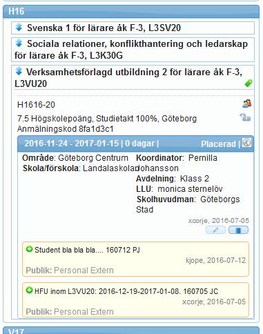 När VFU-kurs ligger öppen i studieplanen går det att göra en anteckning, den skrivs då på specifik kurs.