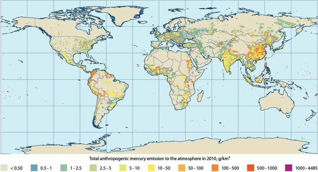 Globala emissioner av kvicksilver 2010 Global M ercury Assessment 2013 Sources, Emissions, Releases and Environmental