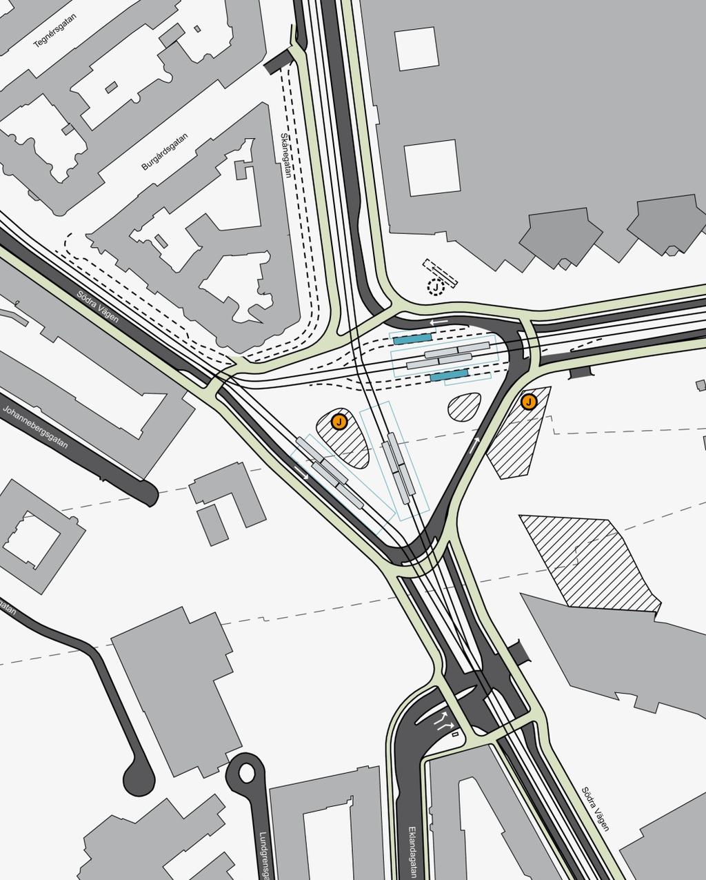 Framtidens Korsvägen Trafikförslaget Framtidens Korsvägen ska vara en integrerad plats i staden med fokus på gående och cyklister.