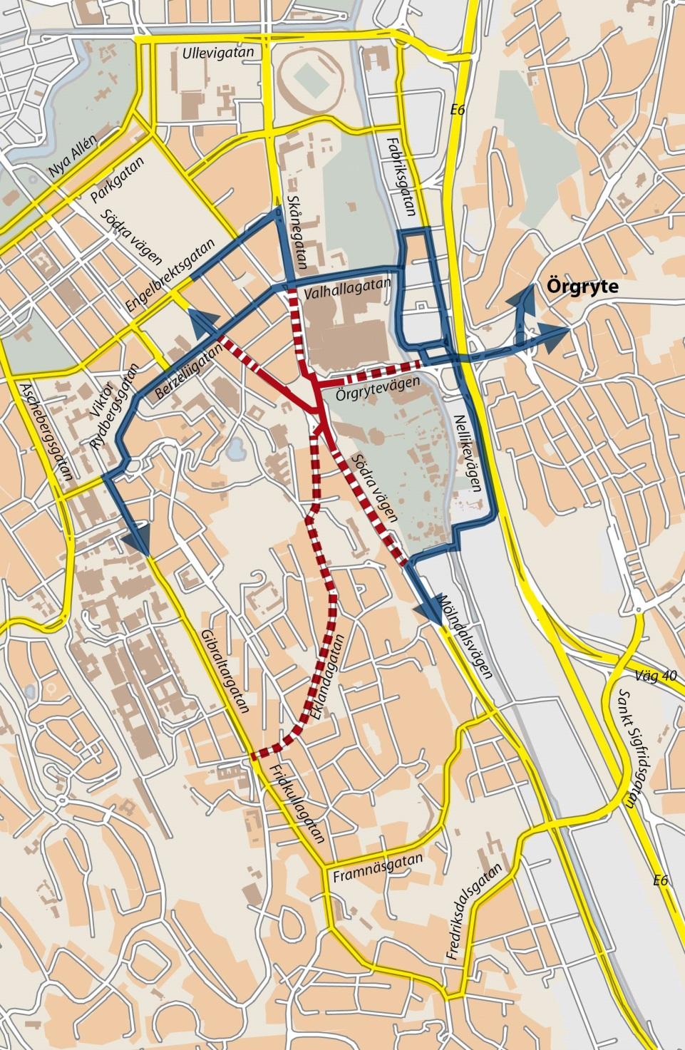 Framtidens Korsvägen Figur 19. Exempel på alternativt vägval för biltrafik till/från Eklandagatan och som idag passerar Korsvägen.
