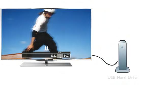 Pausa din TV och svara på brådskande telefonsamtal eller ta en paus under en sportmatch medan TV:n lagrar sändningen på en USB-hårddisk. Du kan återuppta visningen senare.