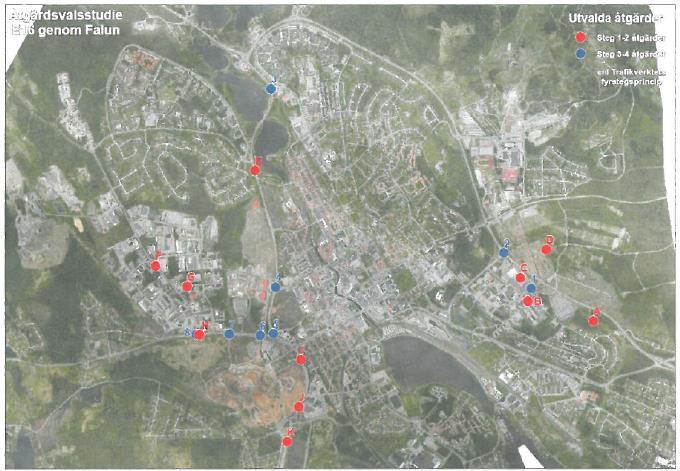 Bilaga 2 Karta med åtgärder från Åtgärdsvalsstudie, E16 genom Falun Åtgärdsvalsstudien i sin helhet finns på
