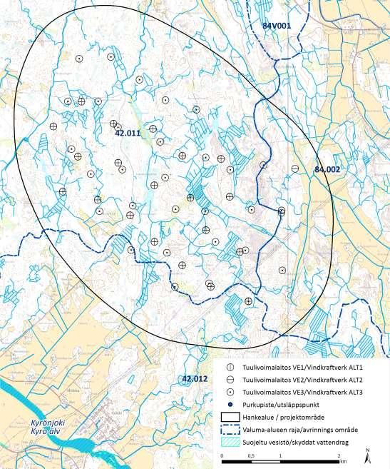 Bild 9.14. Ytvatten och indelning i avrinningsområden i närheten av projektområdet. 9.5.3.2 Grundvatten På projektområdet finns inga grundvattenområden.