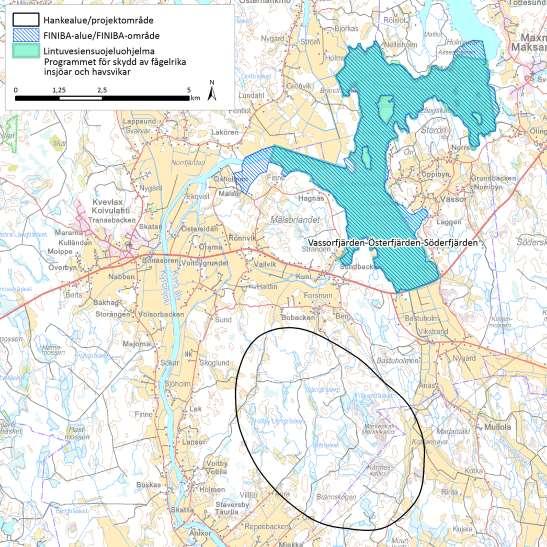 2000-nätverket. Knappt tre kilometer norrut från området finns FINIBA-området Vassorfjärden, som skyddas nästan i sin helhet genom skyddsprogrammet för fågelvatten samt som Natura 2000-område.