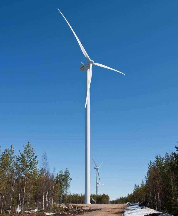 Bild 5.2. Exempel på ett vindkraftverk. Foto: Ville Suorsa/FCG De planerade vindkraftverken är antingen cylindriska eller har hybridkonstruktion.