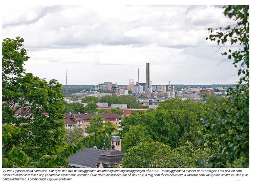 PLANENS KONSEKVENSER, fortsättning Från...Uppsala slotts östra sida syns den nya pannbyggnaden bakom rökgasreningsanläggningen från 1992.