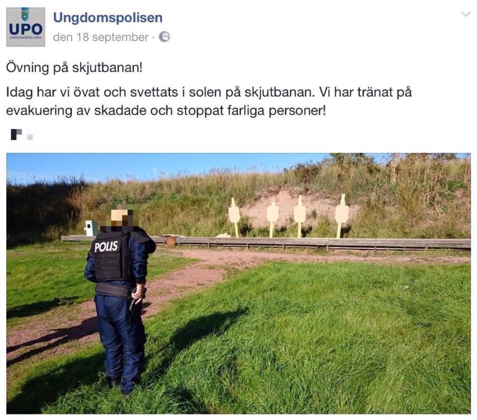 Inlägg 2. Polis på övning på skjutbanan. Det råder olika meningar mellan poliserna gällande om de uppnår det de vill med Facebooksidan.