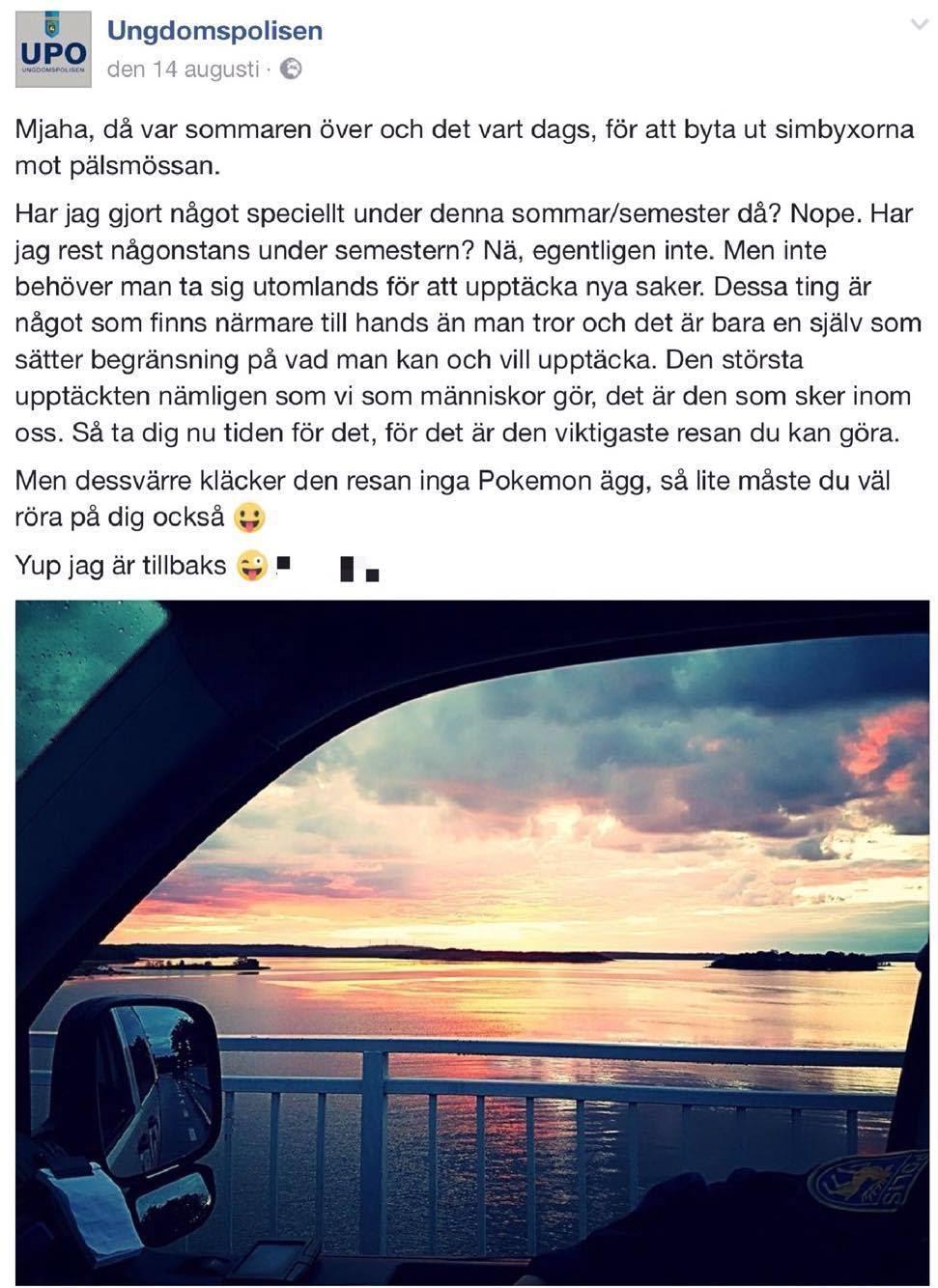 Inlägg 4. Exempel på ett inlägg skrivet av en polis.