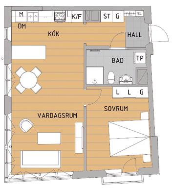 71 kvm, plan 4 Fasad mot