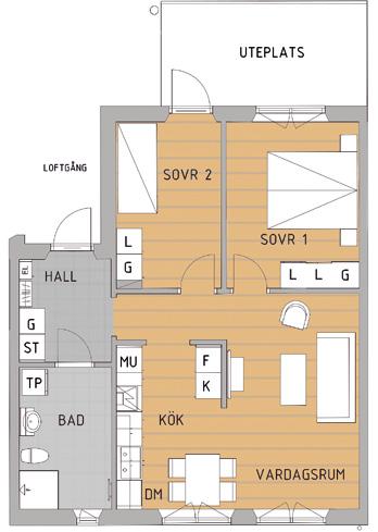 Lägenhet 1221 3 rok, 64 kvm, plan