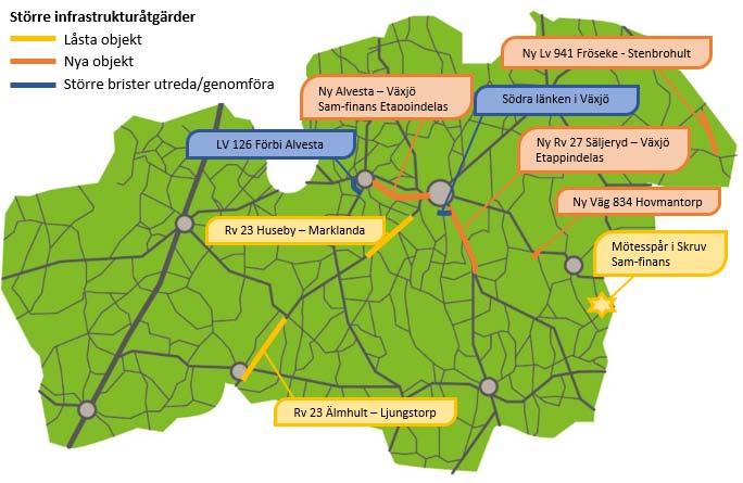 Länstransportplan för Kronobergs län 2018-2029 Tecken förklaring tabellerna nedan: I Trafikverkets samlad effektbedömningar, SEB, görs dels beräkningar men också bedömningar över hur åtgärden bidrar