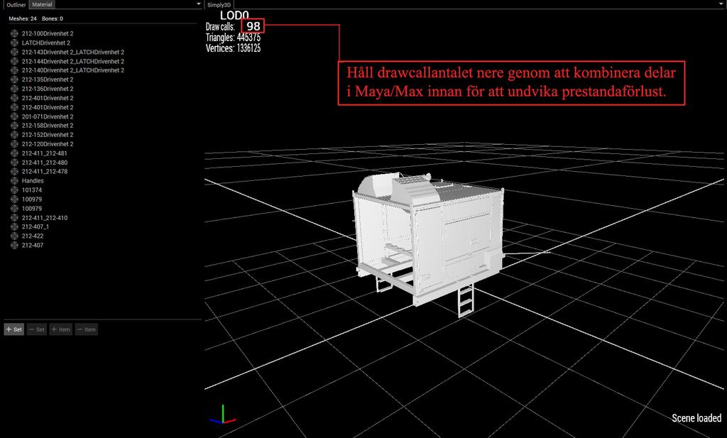 Bild 4: Steg 3 - Delar importerade i Autodesk Maya för manuell optimering genom att ta bort inre