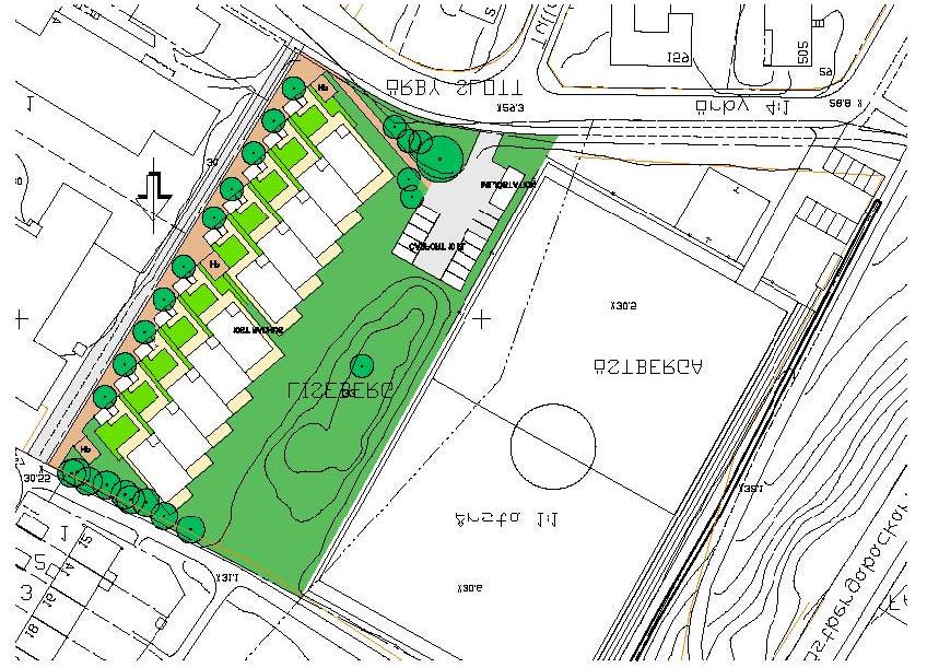 Illustrationsplan (Equator european architects) Ny bebyggelse Planen medger en byggnation av 10 radhus i två våningar.