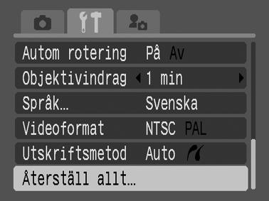 Menyn Min kamera * Grundinställning Menyobjekt Tillgängliga inställningar Sida Tema Ange ett gemensamt tema för alla alternativ i inställningarna för Min kamera.