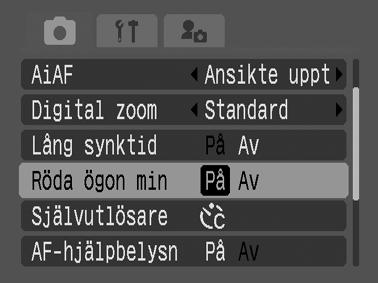 Funktionen för minskning av röda ögon Fotograferingsmetod Om du ställer in funktionen Minskning röda ögon* till [På] tänds den speciella lampan för minskning av röda ögon samtidigt med blixten.