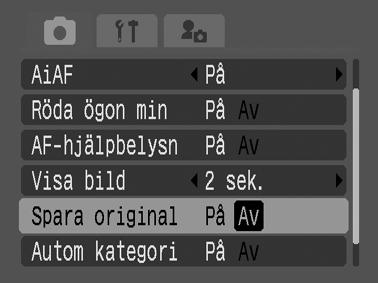 Ändra metod för att spara originalbilden När du tar stillbilder med funktionen Färgaccent eller Färgbyte kan du välja att spara både originalbilden och den förändrade bilden.