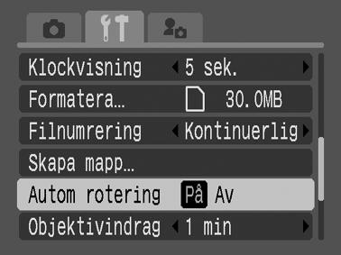 Ställa in funktionen Automatisk rotering Fotograferingsmetod Kameran är utrustad med en intelligent orienteringssensor som identifierar orienteringen för en bild som tas när kameran hålls vertikalt,