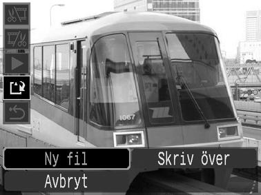 4 Välj [Ny fil] eller [Skriv över] och tryck på. Om du väljer [Ny fil] sparas den redigerade videosekvensen med ett nytt filnamn. Redigerade data ändras inte.