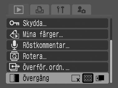 Bildvisning med övergångseffekter Du kan välja en övergångseffekt som ska visas mellan bilderna. Standardskärmbild.