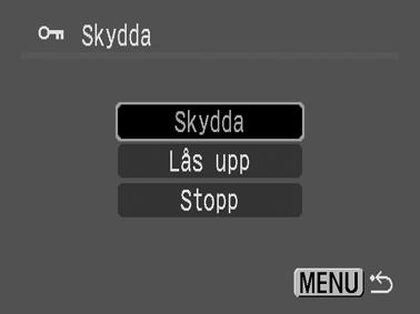 3 Välj bild, datum, kategori eller mapp som ska skyddas och tryck på. [Välj] Använd eller -knappen för att välja en bild och tryck sedan på FUNC./SET-knappen. - Om du trycker på knappen FUNC.