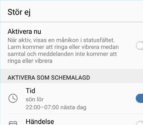 Ljud och bildskärm Gå till Stör ej-läge > Endast alarm för att tillåta att larm ringer i Stör ej-läget.