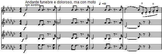 Andra satsen, Allegro vivo e scherzando, är kort. Den har den sedavanliga formen ABA-coda med en Trio (B) i mitten. Som sig bör i en minneselegi är det skämtsamma tillbakahållet.