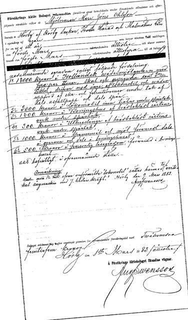 Denna försäkring togs på en väderkvarn i Hörby 1883. Kvarnen brann ner lördagen den 25 juli 1885.