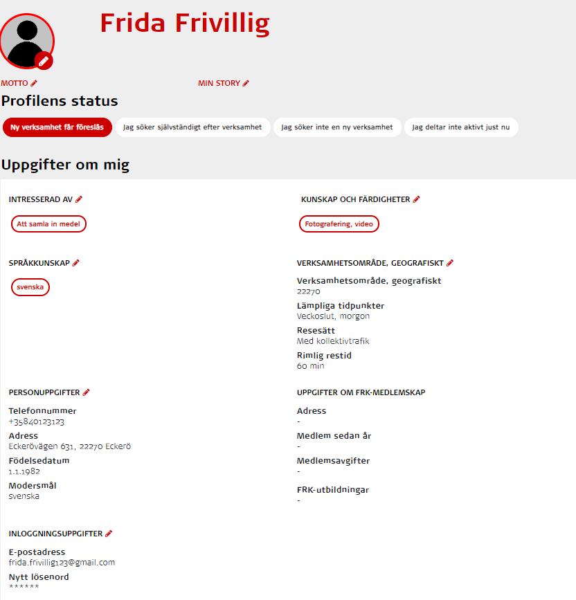 Redigera användarprofil och byta lösenord De uppgifter som du uppgett då du skapat din profil kan du redigera och komplettera på sidan Redigera användarprofil.