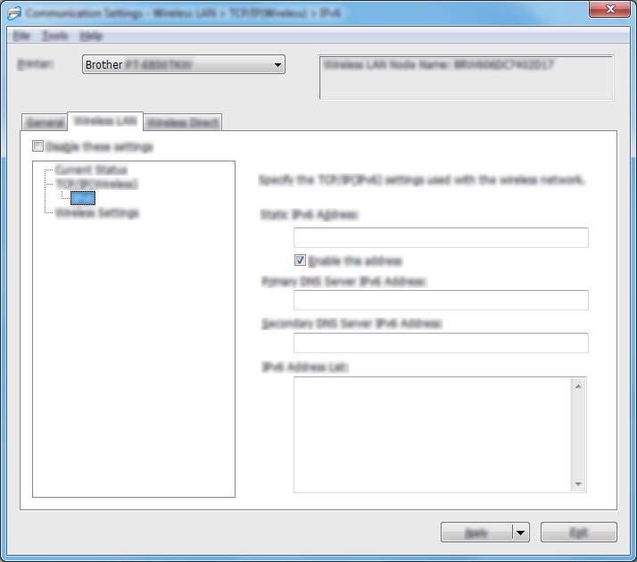 Ändra inställningarna för P-touch-etikettskrivaren IPv6 6 1 2 3 4 6 1 Statisk IPv6-adress Anger en permanent IPv6-adress.