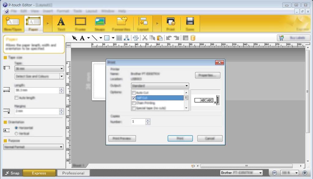 Använda P-touch Editor Skriva ut med P-touch Editor 10 Express-läge 10 I detta läge kan du snabbt skapa layouter som innehåller text och bilder.