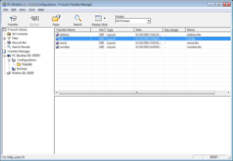 Så här använder du P-touch Transfer Manager g Välj mappen med mallarna eller andra data som du vill överföra och klicka sedan på [Överför]. Ett bekräftelsemeddelande visas.