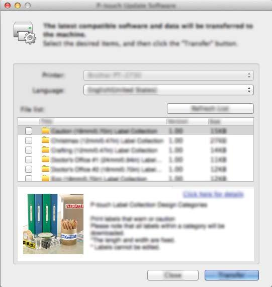 17 e Välj inställningarna för [Språk], markera kryssrutan vid den firmware du vill uppdatera till och klicka på [Överför].