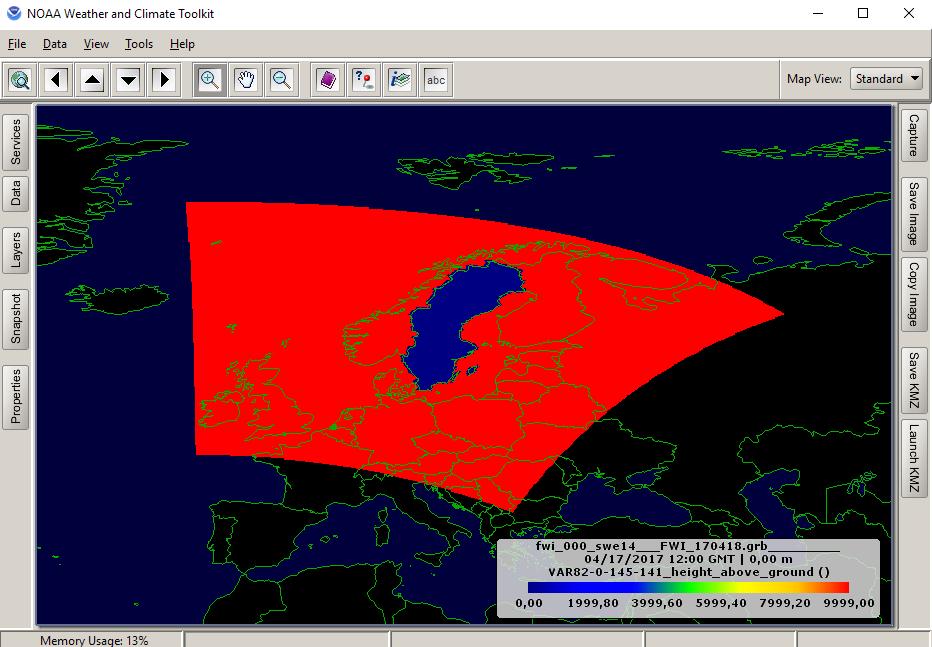 3.6.3 WCT Figur 14: Weather and Climate Toolkit Weather and Climate Toolkit[38] (WCT) är ett program utgivet av National Centers for Environmental Information.