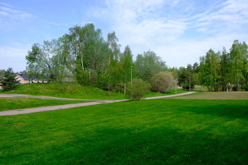 6.2 Delområde B Delområdet består av öppen parkmark i form av klippt grönområde samt en mindre bollplan och en vall mot