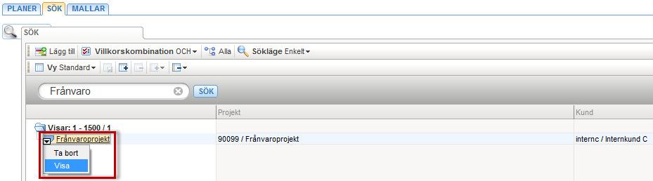 Klicka på pilen i anslutning till planen och välj alternativet VISA i dropdown-menyn.