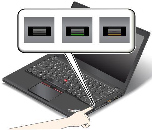 Hur lampan i fingeravtrycksläsaren fungerar Lampans funktion Grön Gult Beskrivning Nu kan du dra fingret över fingeravtrycksläsaren. Det gick inte att identifiera fingeravtrycket.