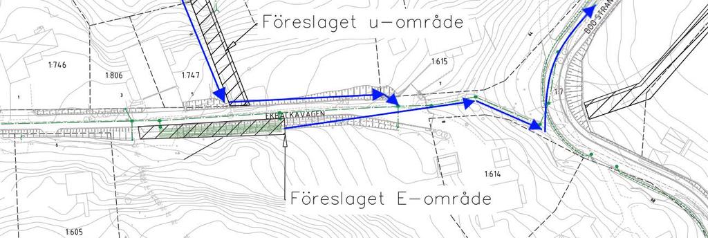 Ekbackavägen 0/000 till 0/196 97 l/s 264 l/s ansluter till dagvattenmagasin bestående av kassetter på 234m 3, inflöde magasin 264 l/s Magasin på 234m 3 med strypt utlopp (utflöde magasin 45 l/s)