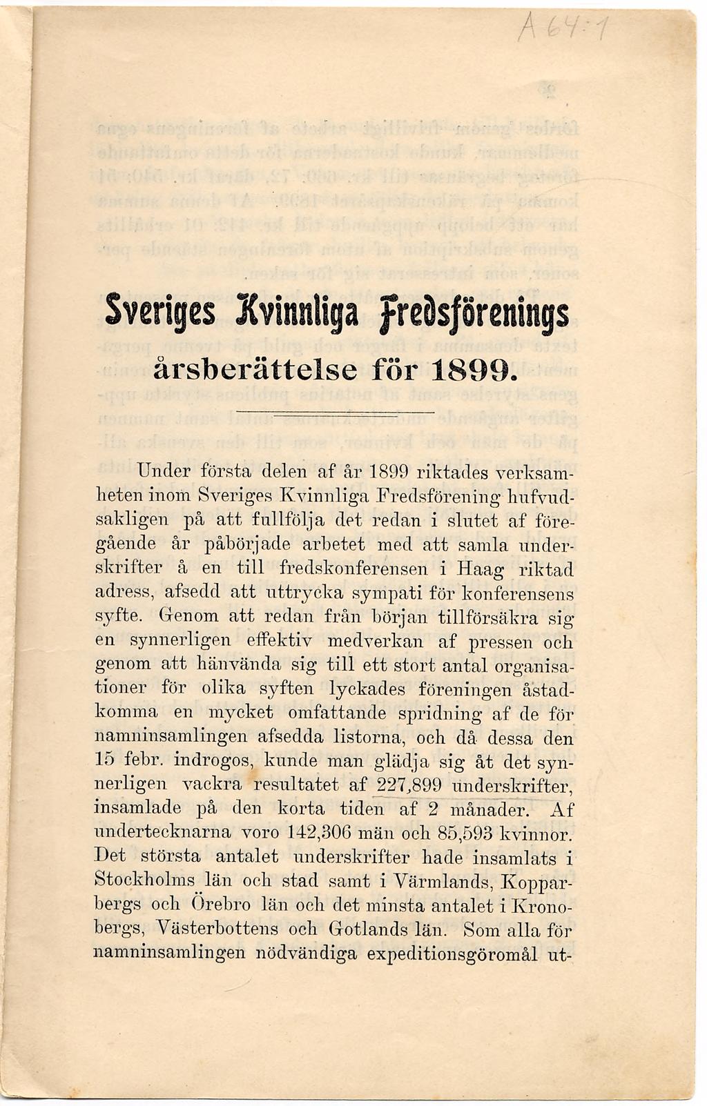 Sveriges Kvinnliga fredsförenings årsberättelse för 1899.