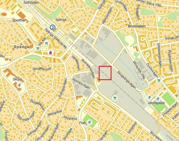 Figur 1 Lokalisering för planerad gång- och cykeltunnel. Läget för tunneln är markerat med en röd fyrkant.